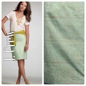 J. Crew Sea-foam Green & Gold Paisley Pencil Skirt
